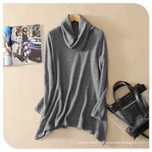 New Design Knitwear Turtleneck Long Sleeves Pullover Pure Cashmere Sweater with Irregular Hem for Spring